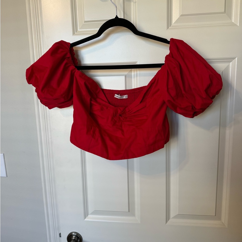 Abercrombie & Fitch red puff sleeve crop top